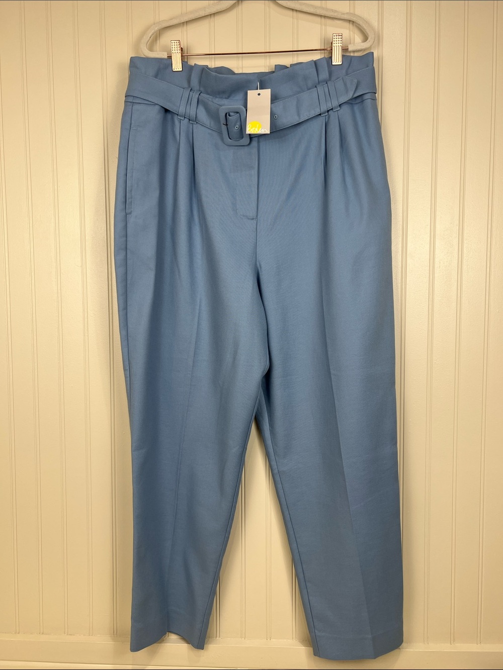 NWT Boden High Waisted Pleat Front Belt Pants  Trousers Light Blue Size US 14